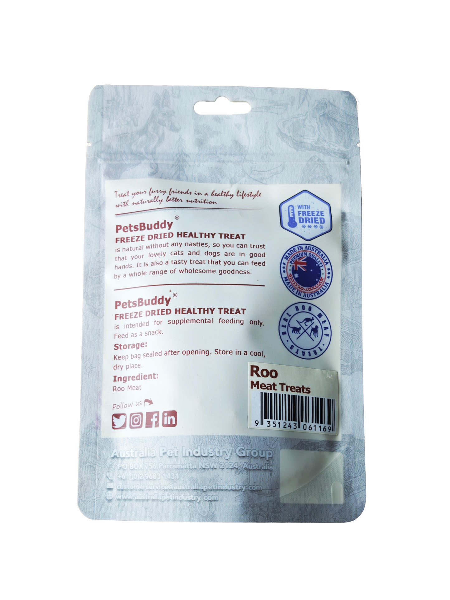 PetsBuddy Freeze Dried Treat Kagaroo Meat 50g