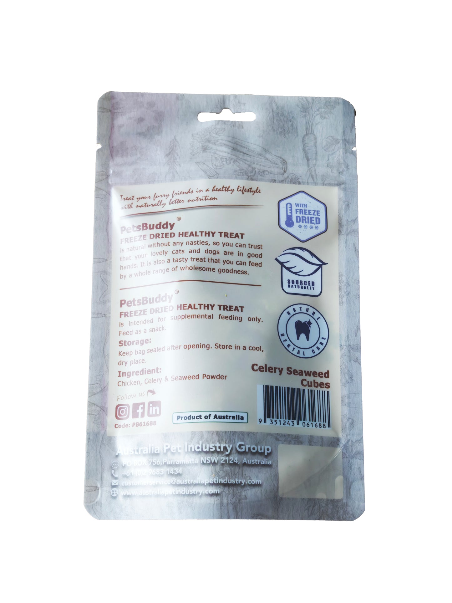 PetsBuddy® Freeze Dried Celery & Seaweed Chicken Cubes 50g