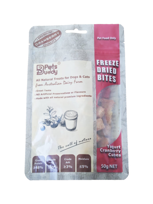 PetsBuddy® Freeze Dried Cranberry & Yogurt Chicken Cubes 50g
