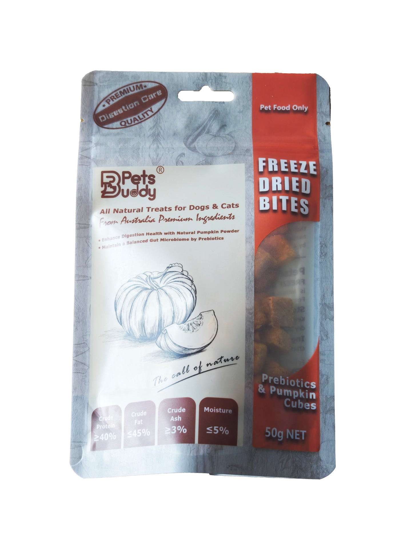 PetsBuddy® Freeze Dried Pumpkin & Prebiotics Chicken Cubes 50g