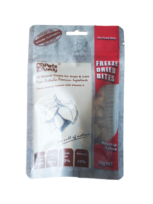 PetsBuddy® Freeze Dried Rosehip Chicken Cubes 50g